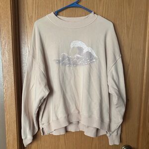American Eagle Outfitters Cream Wave Graphic Sweater